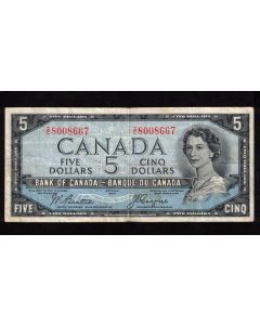 1954 Canada $5 devils face banknote Beattie Coyne I/C 8008667 FINE