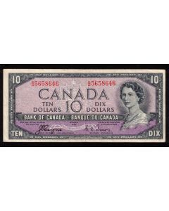 1954 Canada $10 devils face banknote Coyne Towers C/D 5658646 VF