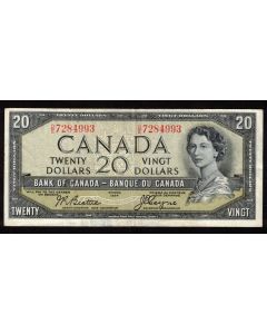 1954 Canada $20 devils face banknote Beattie Coyne D/E 7284993 VF
