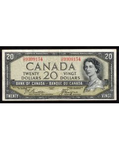 1954 Canada $20 devils face banknote Beattie Coyne D/E 9309154 VF