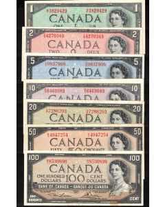 1954 Canada $1 $2 $5 $10 $20 $50 $100 banknote set 7-notes VF+ to EF+