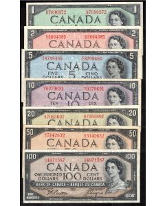 1954 Canada $1 $2 $5 $10 $20 $50 $100 banknote set 7-notes a/EF to AU+