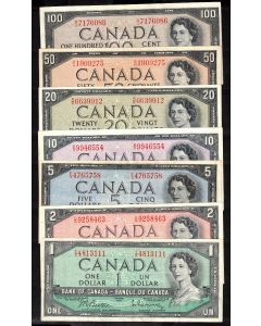 1954 Canada $1 $2 $5 $10 $20 $50 $100 banknote set 7-notes VF+ to EF+