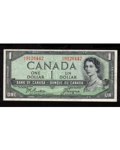 1954 Canada $1 devils face banknote Beattie Coyne R/A 9126442 VF+