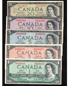 1954 Canada $1 $2 $5 $10 $20  banknote set 5-notes VF+ to EF+