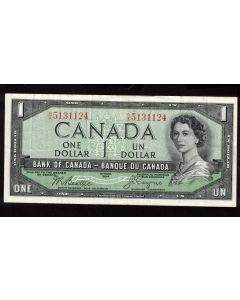 1954 Canada $1 devils face banknote Beattie Coyne R/A 5131124 VF+