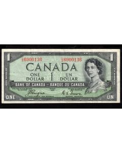 1954 Canada $1 devils face banknote Coyne Towers D/A 6900136 VF+