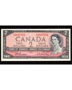 1954 Canada $2 banknote Beattie Rasminsky A/G 4497555 Choice UNC+