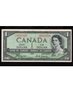 1954 Canada $1 devils face banknote Coyne Towers D/A 8621826 VF+