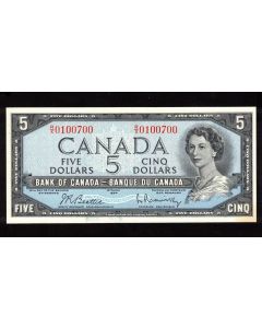 1954 Canada $5 banknote Beattie Rasminsky R/X 0100700 Choice UNC