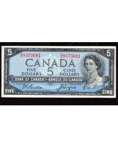 1954 Canada $5 banknote Beattie Coyne K/C 8373681 Choice AU/UNC