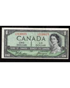 1954 Canada $1 devils face banknote Beattie Coyne I/A 2130075 a/VF