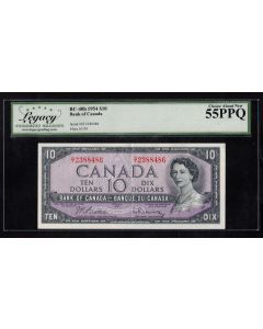 1954 Canada$10 banknote Beattie Rasminsky S/T 2388486 LEGACY AU55 PPQ