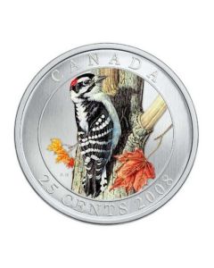 2008 Canada 25 Cents Coloured Coin - Downy Woodpecker