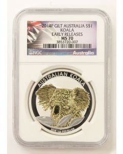 2014 P Australia S$1 999 Koala 1 oz NGC MS 70 Gold Gilt Coin Early Releases