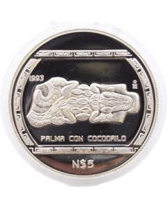 1993 Mexico 5 Pesos Veracruz Palma Con Cocodrilo 1 oz Silver Coin