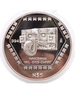 1994 Mexico $5 Peso Mascaron Del Dios Chaac 1 oz Silver Coin