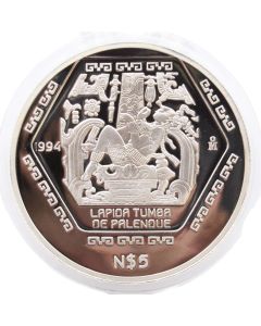 1994 Mexico $5 Peso Lapida Tumba de Palenque 1 oz Silver Coin Proof 
