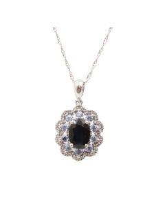 1.91ct Sapphires and 40x Diamonds 14K wg Pendant 18in chain with appraisal $3200.