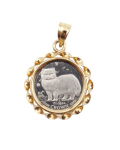 1989 Isle of Man 1/10 Crown Platinum Coin Proof Coin Persian Cat with 14k Bezel