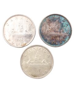 3x Canadas First three silver dollars 1935 1936 and 1937  3-coins