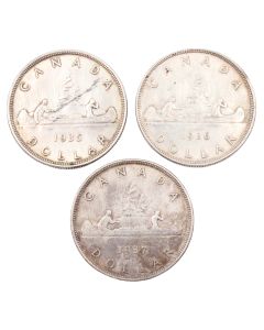3x Canadas First three silver dollars 1935 1936 and 1937  3-coins