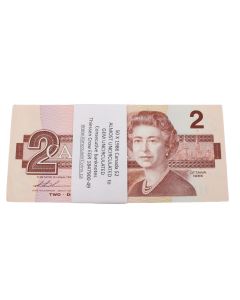 50 x 1986 Canada $2.00 notes Thiessen Crow EGR1847900-49 AU+ -CH UNC+