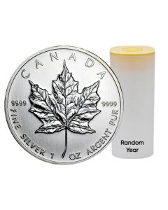 25 Canadian Maple Leaf Coins .9999 Pure Silver Random Year - Tube of 25 