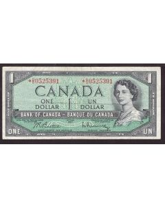 1954 Canada $1 replacement note Beattie Rasminsky *D/O0525391 F/VF