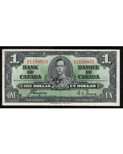 1937 Canada $1 banknote Coyne Towers W/N 1109603 nice EF+