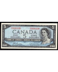 1954 Canada $5.00 banknote Beattie Rasminsky H/X 3191139 Choice AU