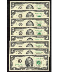 8x 1976 K USA 1976 $2 FRN Dallas consecutive banknotes Choice Uncirculated