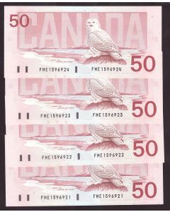 4X 1988 Canada $50 Snowy Owl consecutive notes FME1596921-24 GEM UNC