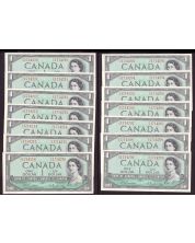 14x Canada 1954 consecutive $1 notes BC37b T/O1714203-216 GEM UNC EPQ