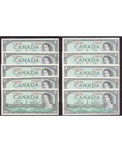 10x 1954 Canada $1 consecutive Bouey Rasminsky N/F1729318-27 CH UNC+