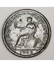 WE-8A6 Wellington 1814 Half Penny token lacquered long ago 