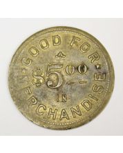 c1938 Shaunavon Sask $5.00 merchant token Stevenson Bros