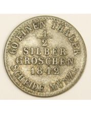 1842 German States Hesse Cassel 1/2 Groschen silver coin VF30 