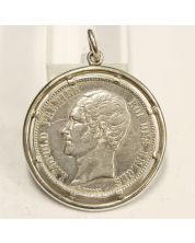 1851 Belgium 5 Francs silver coin nicely mounted in silver as pendant 