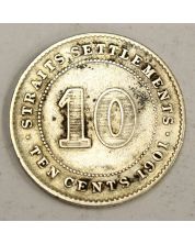 1901 Straits Settlements 10 Cents silver coin VF20