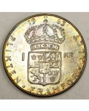 1963 Sweden 1 Kroner silver coin Choice Uncirculated MS63