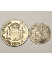 Spain 1881 50 Centimos and 1900 Spain 1 Peseta 
