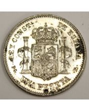 1893 Spain 1 Peseta silver coin 93PGL AU details 
