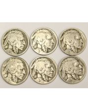 6x 1923s Buffalo Nickels all readable 6-coins G to VG