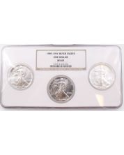 1989 1990 & 1991 USA Silver Eagles all 3-coins Certified NGC MS69