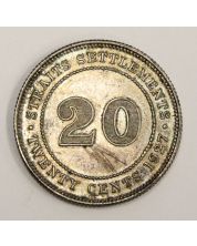 1927 Straits Settlements 20 cents EF/AU 