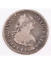 1816 Chile 1 Real silver coin Santiago-FJ KM-65 circulated edge bumps