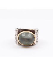 Cats Eye gemstone 14K and Sterling silver Unique custom ring 