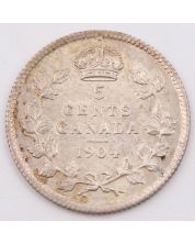 1904 Canada 5 cents Choice AU small obverse scratch