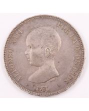1891 Spain 5 Pesetas silver coin EF+